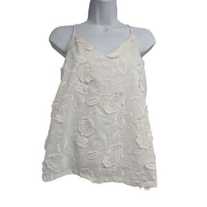 Ophelia Roe Womens Cami Top White Lined Floral Embroidered Boho Fairycore Size M